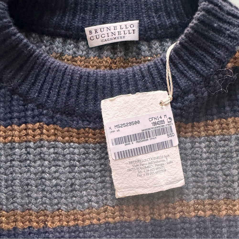Brunello Cucinelli Striped Gray and Brown Cashmere Sweater size M - Picture 6 of 11